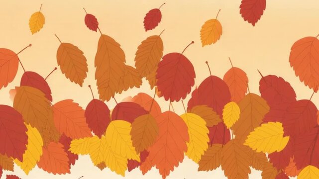 Animated Autumn Leaves Falling Background Loop Seamless Motion Graphics Fall Foliage Red Orange Yellow Gold Colors Nature Theme Thanksgiving Halloween Seasonal Design Element