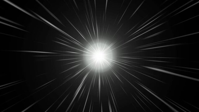 Black and white light burst with streaks and flare, creating a dynamic hyperspace effect loop