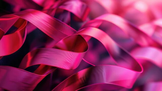 A close-up shot of a bunch of pink ribbons, great for breast cancer awareness campaigns or ribbon-cutting ceremonies