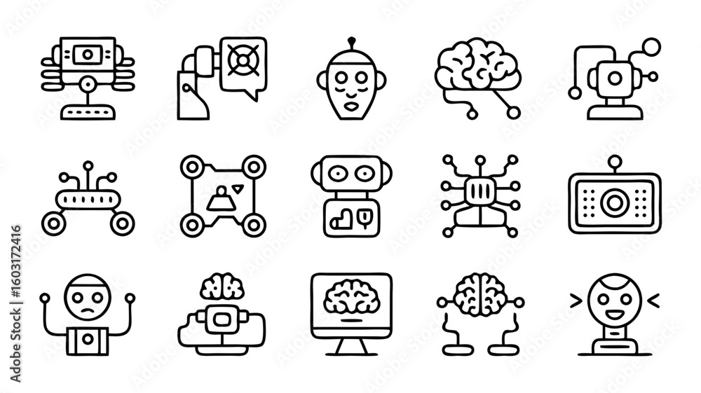Poster conceptual minimal ai vector icon set for technology and artificial intelligence communication syste