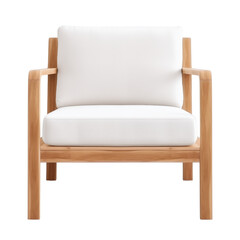 Shop modern outdoor teak lounge chair with white cushions for patio seating on transparent background