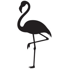 Elegant black silhouette of a flamingo standing on one leg against a white background