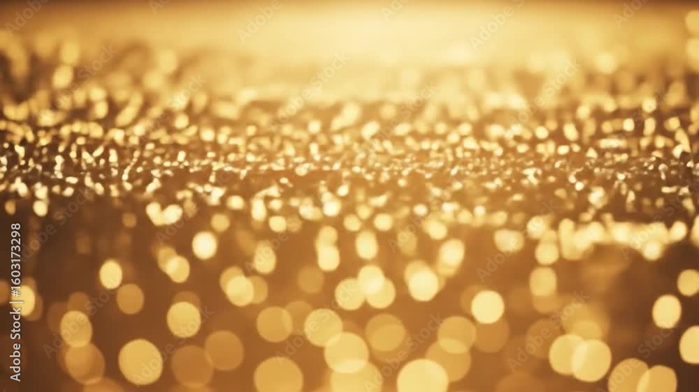 Poster golden bokeh cascade: abstract glittering light particles flowing downward in a warm, shimmering dis