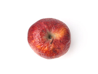 One whole rotten apple isolated on white, top view