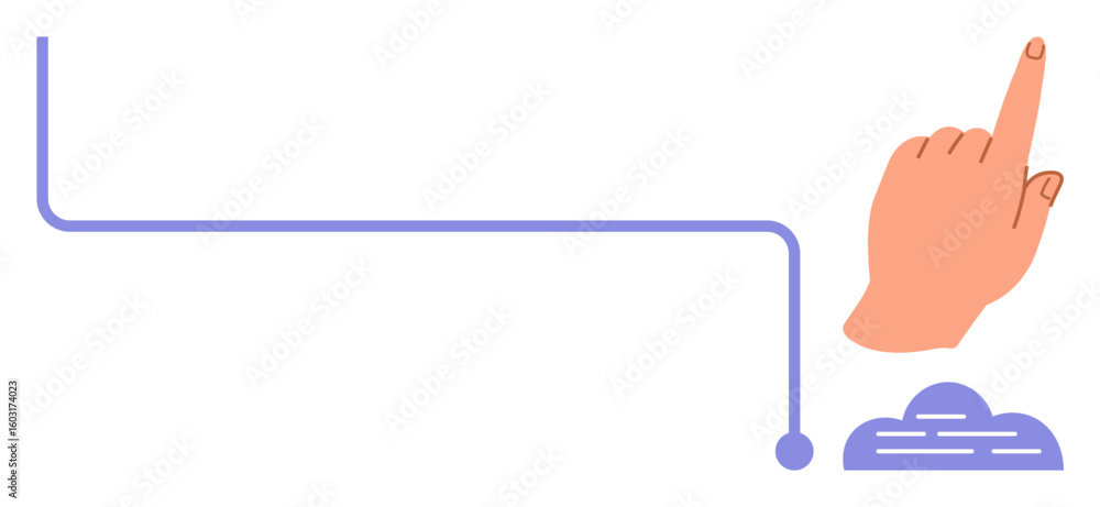 Poster hand reaching towards a button on a curved pathway suggesting action, progress, or decision-making. 
