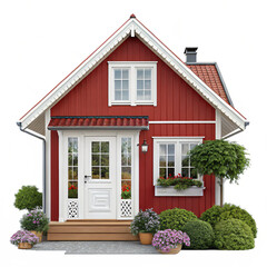 Charming Red Cottage Scandinavian Home Design Inspiration Isolated On Transparent Background