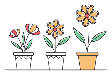 Naklejka premium Three potted flowers with clean lines and pastel colors