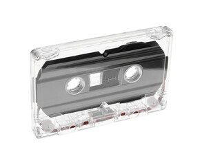 One audio cassette with magnetic tape isolated on white