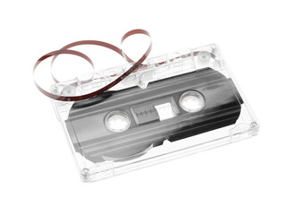 One audio cassette with magnetic tape isolated on white
