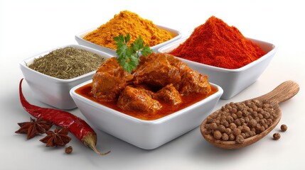 High-quality photo of india food chicken masala and curry ingredient in 3d png white using for presentation.