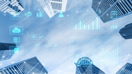 Data flow from database and cloud to processing and analytics dashboards, representing data...