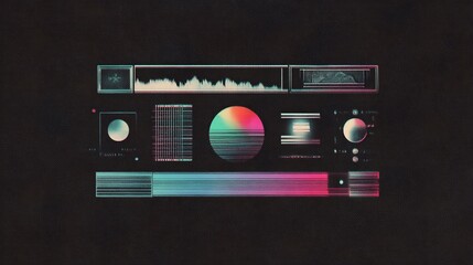 Fototapeta premium Abstract composition with geometric shapes and vibrant color gradients against dark backdrop