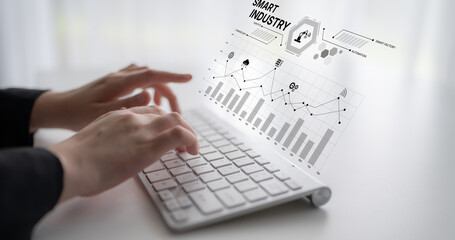 Smart industry dashboard combining automation, robotics, cloud integration, cybersecurity, and data...