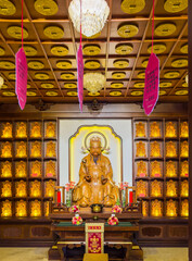 Buddhism deity statue inside the Wild Goose Pagoda. Xian Datang Everbright City, China