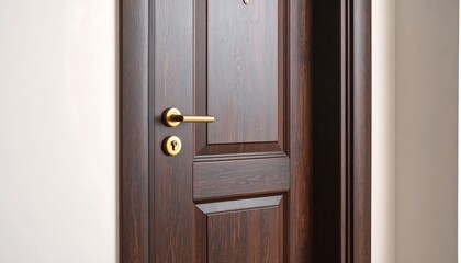 Close-up of a dark brown wooden door