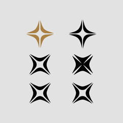 Fototapeta premium Six stylized star logos in black and gold on a white background symbol graphic