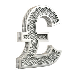 Ornate Sterling Pound Symbol 3D Render of UK Currency Isolated On Transparent Background