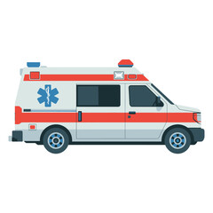 Modern ambulance with red stripes and blue star of life