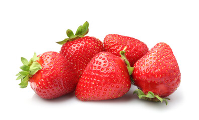 Pile of fresh ripe strawberries isolated on white