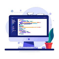 Flat Design Computer With Code Illustration