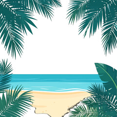 Naklejka premium Tropical Beach Scene With Palm Trees