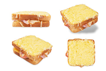 Ham cheese sandwich on a white isolated background