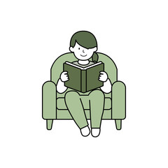 Woman comfortably reading a book while sitting in a cozy chair, symbolizing leisure, relaxation, and knowledge acquisition