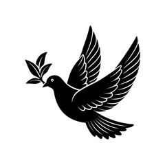 silhouette of a flying dove carrying an olive branch vector art