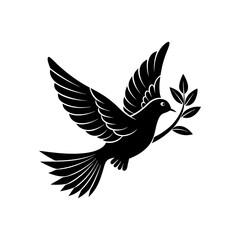 Obraz premium silhouette of a flying dove carrying an olive branch vector art