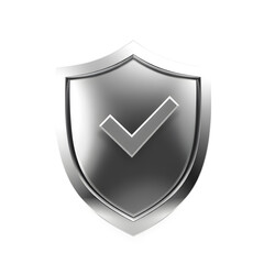 Shield with padlock, metallic 3D illustration, soft reflections, white background. Generative AI