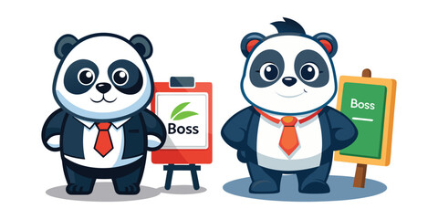 Motivational Business Panda Boss Vector – Cartoon Animal Holding Inspiring Quote Board, Perfect for Office Posters, Branding, Merchandise, Workplace Decor, and Marketing Designs