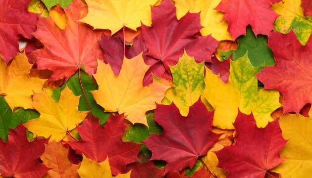 Vibrant autumn foliage display showcasing maple leaves in warm red yellow and green hues