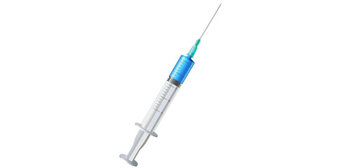 Syringe With Blue Liquid Isolated On White Background, Medical Drug Injection Vector Illustration.	