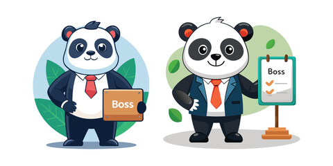 Motivational Business Panda Boss Vector – Cartoon Animal Holding Inspiring Quote Board, Perfect for Office Posters, Branding, Merchandise, Workplace Decor, and Marketing Designs
