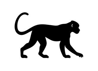 Obraz premium Monkey silhouette vector illustration. Black and white ape logo. Isolated on white background. 