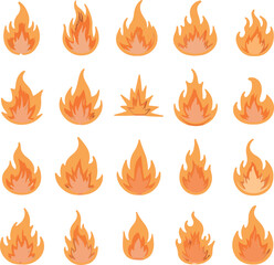 Crayon-style flame icon set. Hand-drawn doodle fire illustrations and flame sticker .