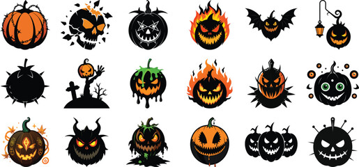 Flat Halloween Pumpkin, jaks collection vector illustration