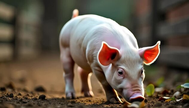 Pig walking around the barnyard