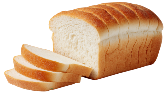 Sliced loaf of wheat bread isolated on white  or transparent background