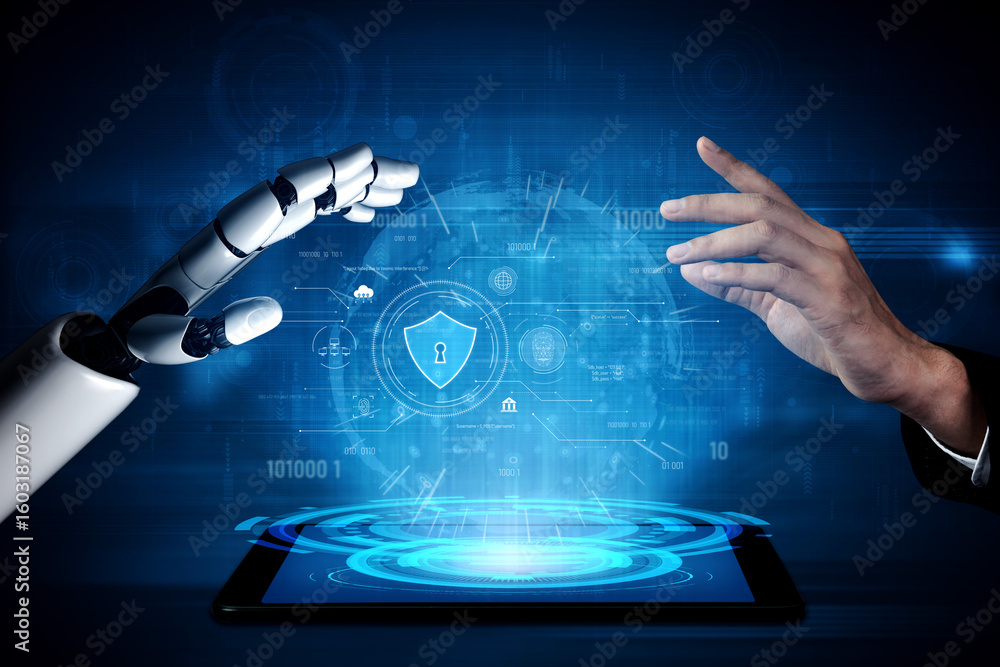 Aufkleber ai securing digital infrastructure, analyzing biometric authentication, monitoring threats, and mana