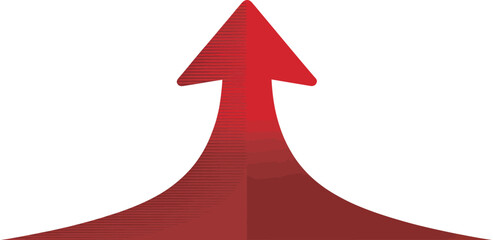 A red arrow pointing upwards with a broad base against a light gray gradient background illustration