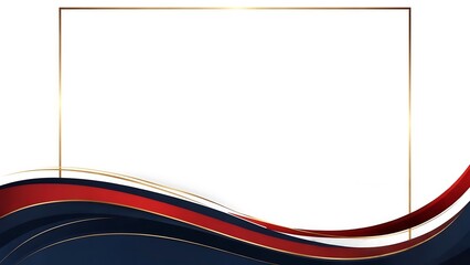 [Elegant Abstract Background with Red, Blue, and Gold Waves and a Golden Frame.]