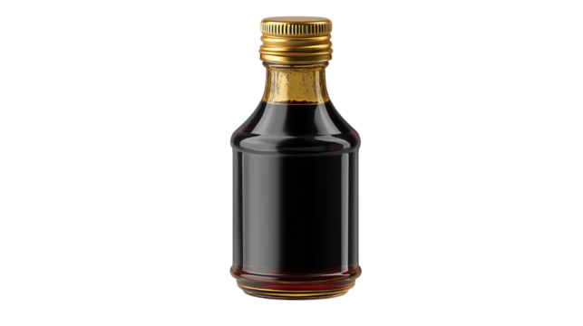 Small Soy Sauce Bottle with Golden Cap on Transparent