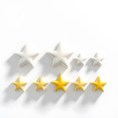 Fototapeta premium Star rating, 3D illustration, glossy plastic material, soft shadows, white background. Generative AI