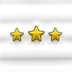 Fototapeta premium Star rating, 3D illustration, glossy plastic material, soft shadows, white background. Generative AI
