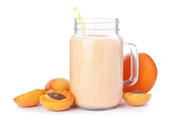 Superfood. Tasty smoothie and ingredients isolated on white