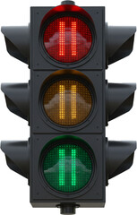 Colorful traffic light signaling safe road usage for vehicles and pedestrians.