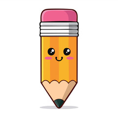 Pencil with happy face in kawaii-style vector illustration