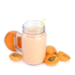 Superfood. Tasty smoothie and ingredients isolated on white