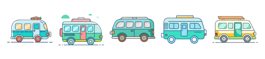 Whimsical Retro Camper Vans Illustration Collection

